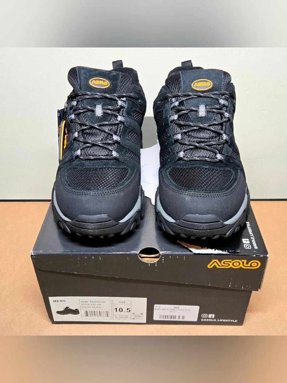 NEW $150 ASOLO Men's 10.5 Expedition Hiking Shoes Low Top Waterproof Black Suede